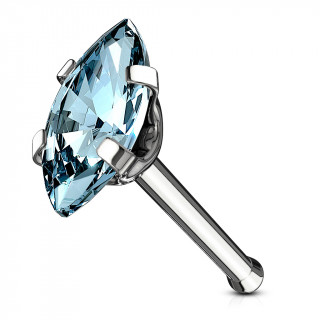 Piercing nez acier  zirconium taill en marquise - Bleu aqua