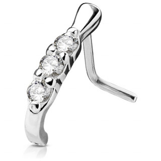 Piercing nez argent  trio de strass  - tige "L"