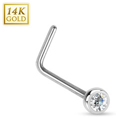 Piercing nez  boule sertie en or blanc 14 carats  tige en "L"