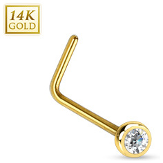 Piercing nez  boule sertie en or jaune 14 carats  tige en "L"