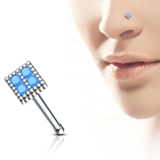 Piercing nez à carré serti de pierres bleues
