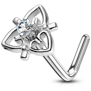 Piercing nez à coeurs disposés en triangle - Tige L - Gris
