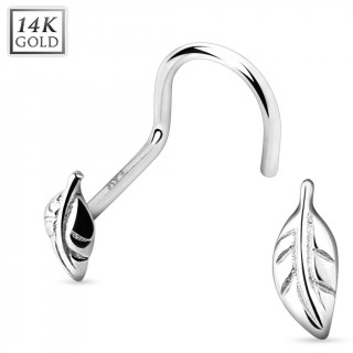 Piercing nez courb en or blanc 14 carats avec feuille