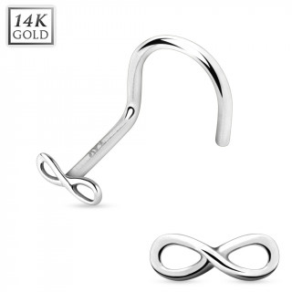 Piercing nez courb en or blanc 14 carats avec symbole "infini"