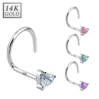 Piercing nez crochet en or blanc 14 carats avec coeur de zirconium