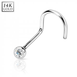 Piercing nez crochet en or blanc 14 carats avec demi-sphre sertie