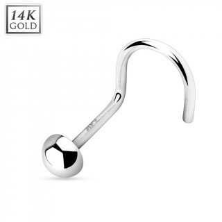 Piercing nez crochet en or blanc 14 carats avec dome