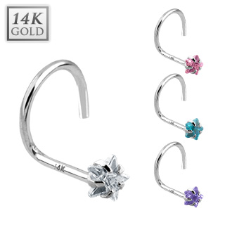 Piercing nez crochet en or blanc 14 carats avec toile de zirconium