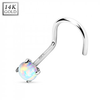 Piercing nez crochet en or blanc 14 carats avec Opale synthtique