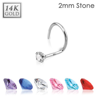 Piercing nez crochet en or blanc 14 carats avec petit zirconium