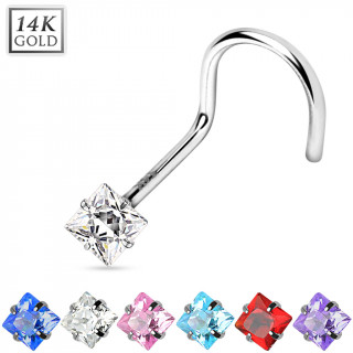 Piercing nez crochet en or blanc 14 carats avec pierre carre