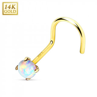 Piercing nez crochet en or jaune 14 carats avec Opale synthtique