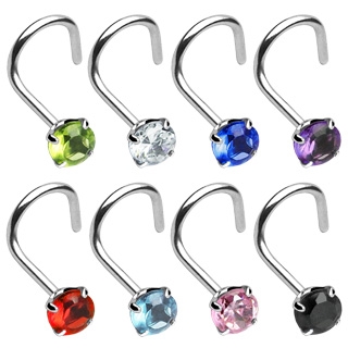 Piercing nez crochet zircon rond en acier