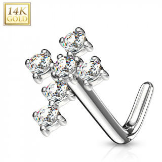 Piercing nez croix latine sertie en or blanc 14 carats à tige L