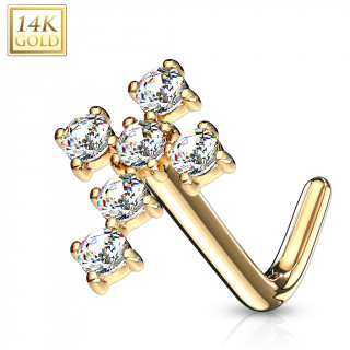 Piercing nez croix latine sertie en or jaune 14 carats  tige L