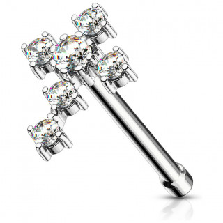 Piercing nez croix latine strass  tige droite - Clair