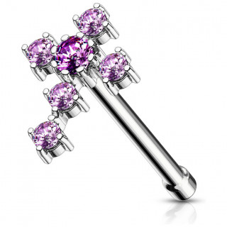 Piercing nez croix latine strass  tige droite - Tanzanite