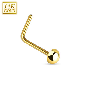 Piercing nez  dme en or jaune 14 carats  tige en "L"