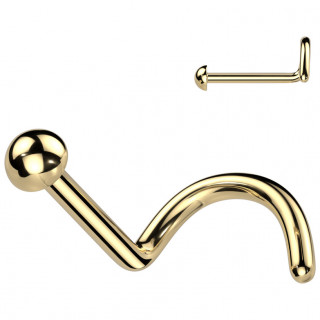 Piercing nez Dome stud tige U (tire-bouchon) en Titane dor