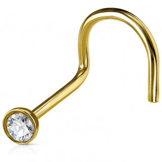 Piercing nez doré tige courbée en acier à cristal