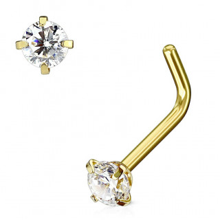 Piercing nez dor  tige "L" et strass griff clair