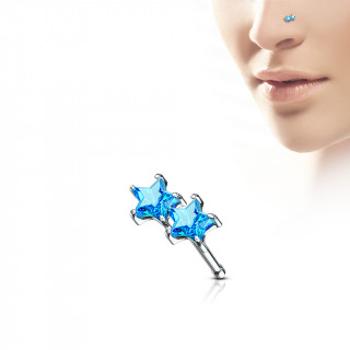 Piercing nez droit  duo d'toiles strass - Bleu aqua