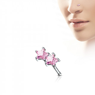 Piercing nez droit  duo d'toiles strass - Rose