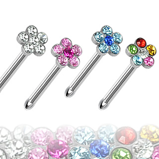 Piercing nez en acier avec fleur  ptales zircon