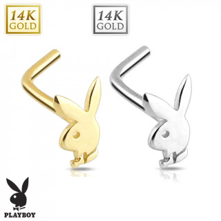 Piercing nez en "L" en or 14 carats avec lapin playboy