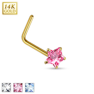 Piercing nez en or jaune 14 carats  tige en "L" et pierre en toile