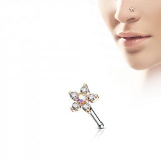 Piercing nez fleur cuivre  strass clairs