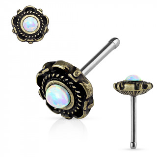 Piercing nez fleur dor antique  Opale blanche