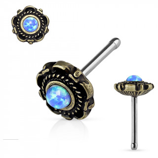 Piercing nez fleur dor antique  Opale bleue