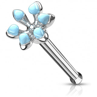 Piercing nez fleur emaille - Bleu Aqua