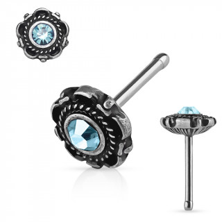 Piercing nez fleur gris ancien  cristal bleu