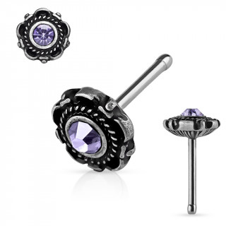 Piercing nez fleur gris ancien  cristal violet