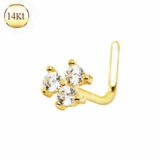 Piercing nez fleur sertie en or 14 carats  tige en "L"