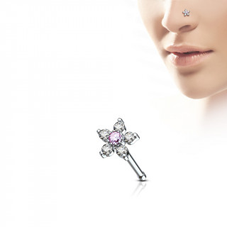 Piercing nez  fleur strass claire et rose