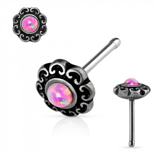 Piercing nez gris ancien  coeurs et Opale rose