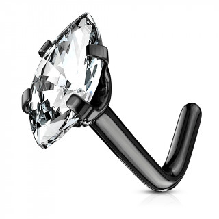 Piercing nez noir tige L à zirconium taillé en marquise