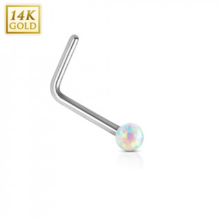 Piercing nez or blanc 14 carats avec Opale synthtique blanche