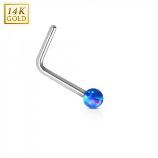 Piercing nez or blanc 14 carats avec Opale synthtique bleue