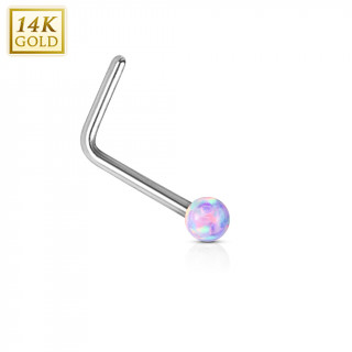 Piercing nez or blanc 14 carats avec Opale synthtique pourpre