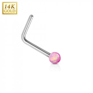 Piercing nez or blanc 14 carats avec Opale synthtique rose