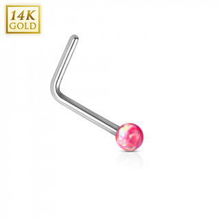 Piercing nez or blanc 14 carats avec Opale synthtique rouge