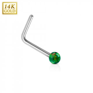 Piercing nez or blanc 14 carats avec Opale synthtique verte