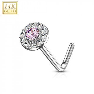 Piercing nez or blanc 14 carats  embout rond clair et rose - Tige L