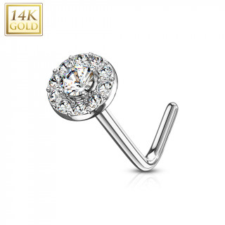 Piercing nez or blanc 14 carats  embout rond clair - Tige L