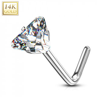 Piercing nez or blanc 14 carats  embout triange clair - Tige L