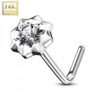 Piercing nez or blanc 14 carats  toile sertie - Clair - Tige L